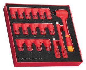 18 delars Hylsnyckelsats med 3/8'' fyrkantsfäste. Teng Tools TEDV3818 1000 V