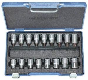 Torx-hylsor i sats. Med 1/2" fyrkantsfäste. Gedore ITX 19-017