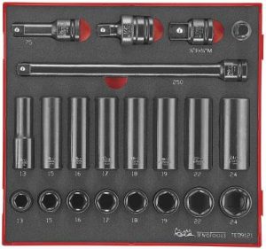 21 delars Krafthylssats med 1/2'' fyrkantsfäste. Teng Tools TED 9121