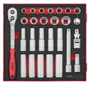 27 delars Hylsnyckelsats med 1/2'' fyrkantsfäste. Teng Tools TED1227