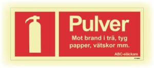 Brandskylt Unigraphics Pulver mot brand i trä, tyg, papper, vätskor mm