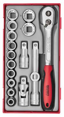 18 delars Hylsnyckelsats. Med 1/2'' fyrkantsfäste Teng Tools TT1218 / TT1218-6