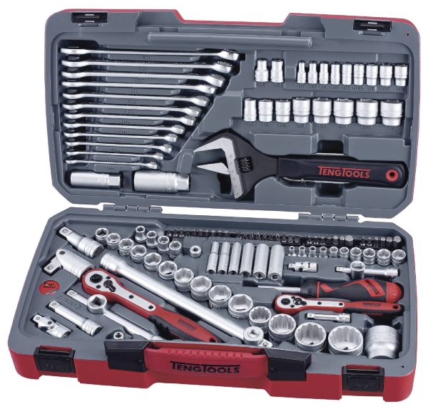 Hylsnyckelsats. Med 1/4'', 3/8'' och 1/2'' fyrkantsfäste. Teng Tools TM127
